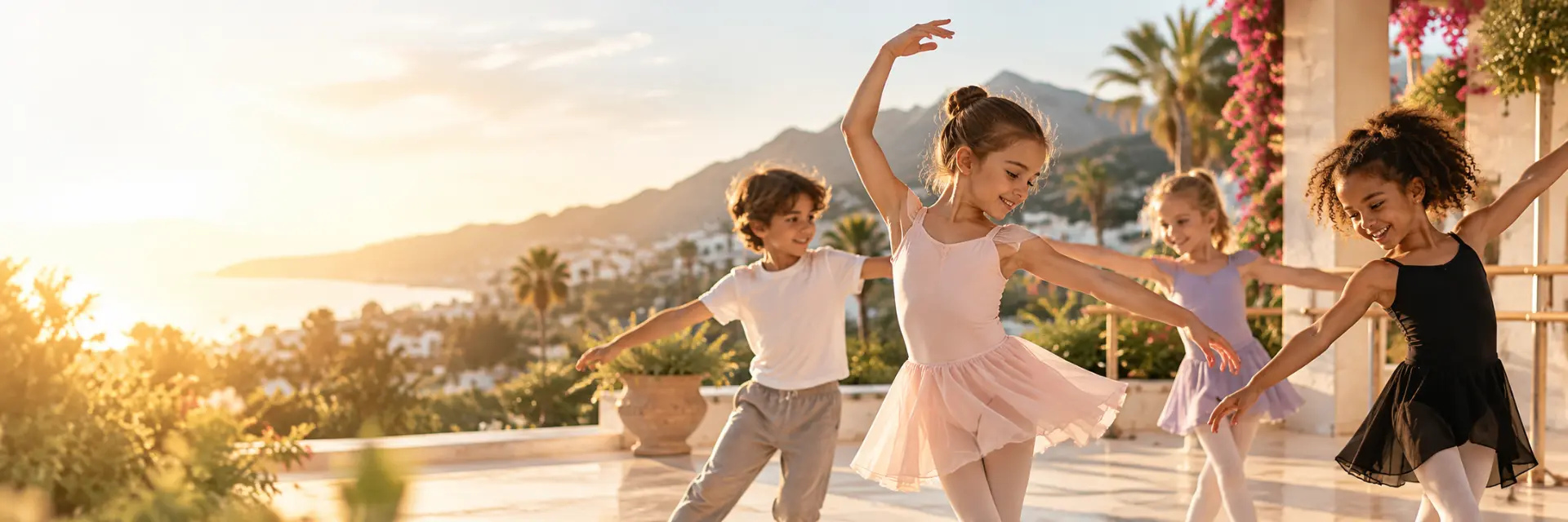 Children taking part in an outdoor dance class.